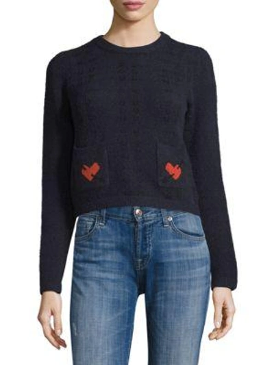 Ganni Waterly Jacquard Cropped Sweater In Total Eclipse