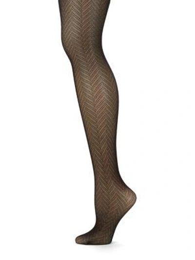 Shop Natori Legwear Herringbone Net Tights In Black
