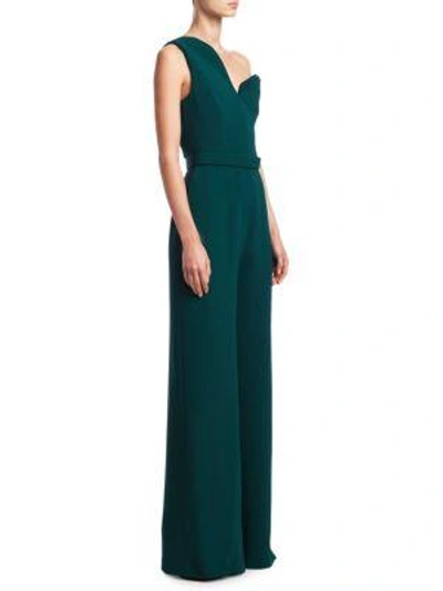Shop Brandon Maxwell One-shoulder Petal Layered Jumpsuit In Forest
