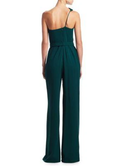 Shop Brandon Maxwell One-shoulder Petal Layered Jumpsuit In Forest
