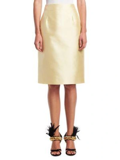 Shop Prada Slim Seta Lana Pencil Skirt In Yellow