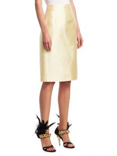 Shop Prada Slim Seta Lana Pencil Skirt In Yellow