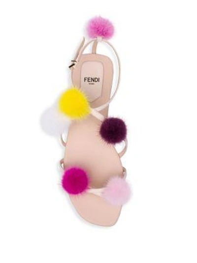 Shop Fendi Mink Fur Pom-pom Sandals In White-multi