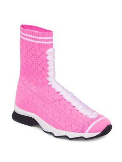 Shop Fendi Knit Sneaker Booties In Pink