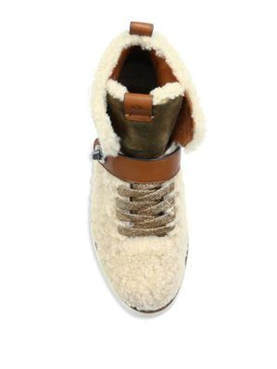 Shop Coach Urban Hiker Shearling Wedge Boots In Natural