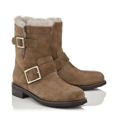 Shop Jimmy Choo Youth Mink Suede Biker Boots With Rabbit Fur Lining
