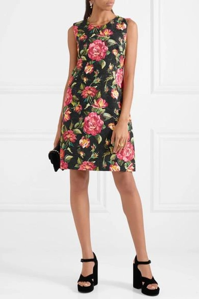 Shop Dolce & Gabbana Floral-print Cotton-blend Jaquard Mini Dress