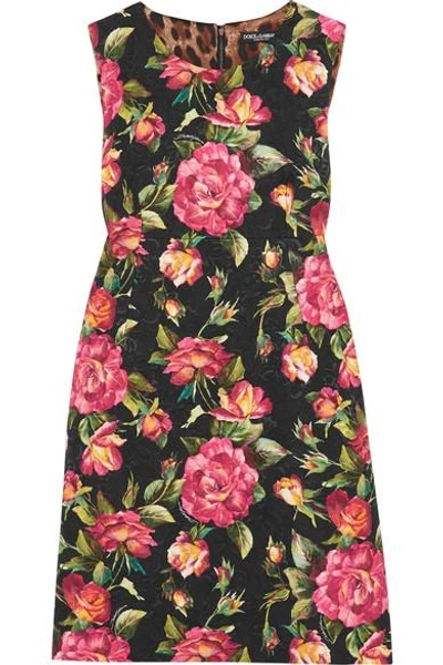 Shop Dolce & Gabbana Floral-print Cotton-blend Jaquard Mini Dress