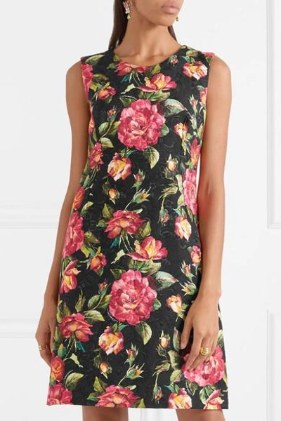 Shop Dolce & Gabbana Floral-print Cotton-blend Jaquard Mini Dress