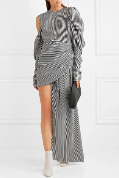 Shop Magda Butrym Sevilla Asymmetric Draped Striped Silk Dress In Gray