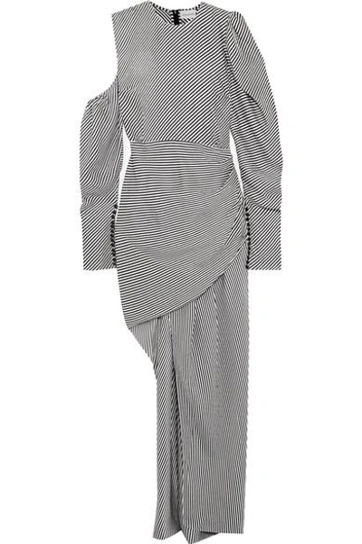Shop Magda Butrym Sevilla Asymmetric Draped Striped Silk Dress In Gray