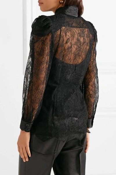 Shop Gucci Pussy-bow Chantilly Lace Blouse In Black