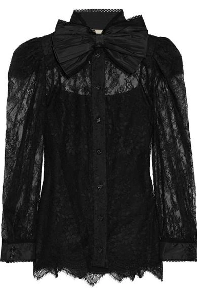 Shop Gucci Pussy-bow Chantilly Lace Blouse In Black