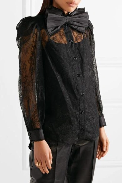 Shop Gucci Pussy-bow Chantilly Lace Blouse In Black