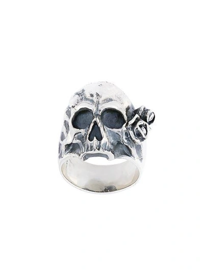 Shop Maison Recuerdo Skull Rose Ring - Metallic