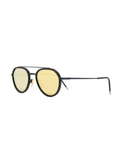 Shop Thom Browne Matte Navy & Dark Brown Sunglasses In Blue