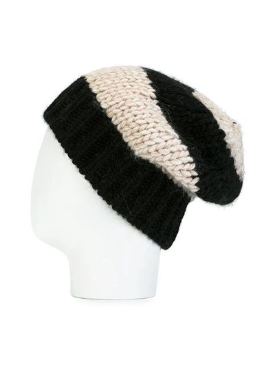 Shop Danielapi Striped Knit Beanie - Neutrals