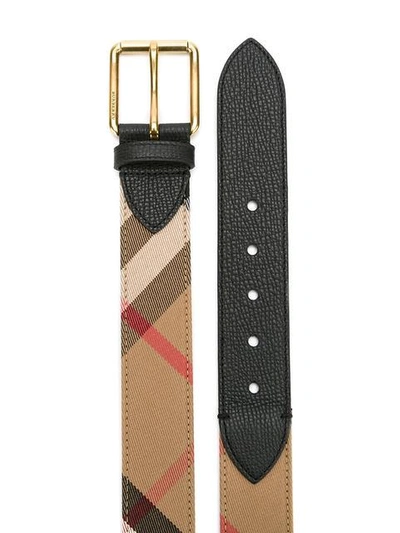 Shop Burberry House Check And Leather Belt - Neutrals