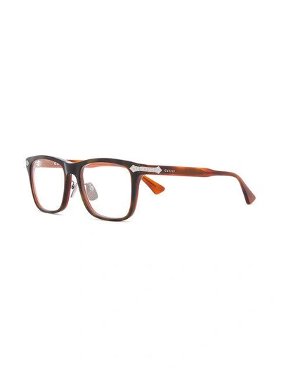 Shop Gucci Embossed Titanium Square Glasses In Brown
