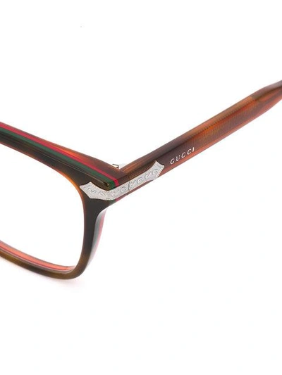 Shop Gucci Embossed Titanium Square Glasses In Brown