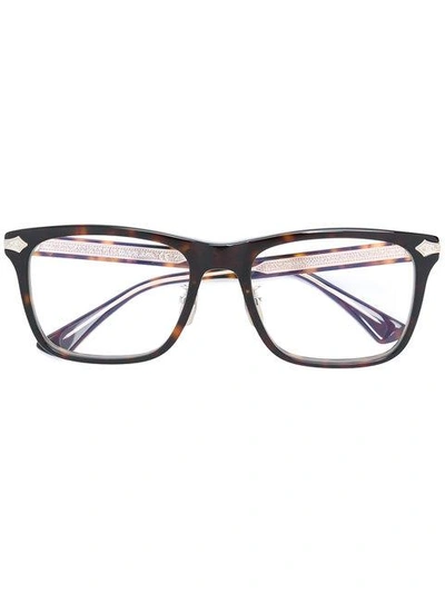 Shop Gucci Eyewear Embossed Titanium Square Glasses - Brown