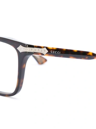 Shop Gucci Eyewear Embossed Titanium Square Glasses - Brown