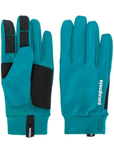 Shop Patagonia Panelled Logo Gloves - Blue