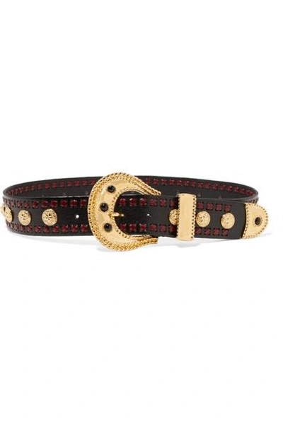 Shop Dodo Bar Or Gabrielle Embellished Textured-leather Belt