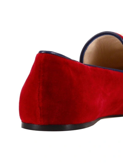 Shop Gucci Ballet Flats Etoile Loafers In Soft Velvet With Macro Bow And Bee Detail In Red