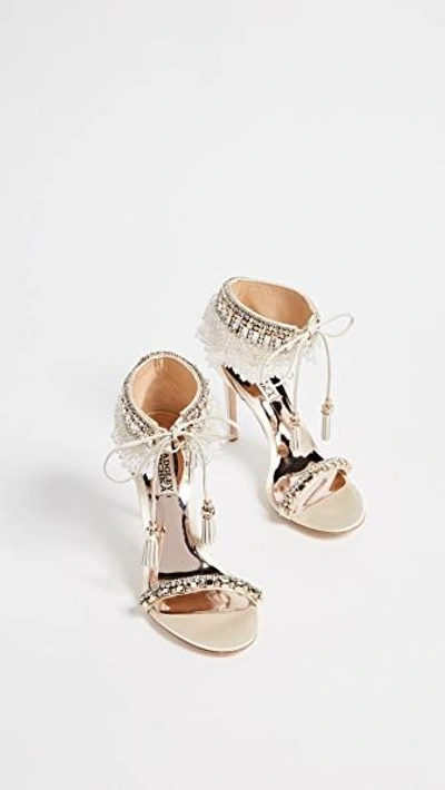 Badgley Mischka Katrina Embellished Satin Ankle Tie High-heel Sandals In  Ivory | ModeSens
