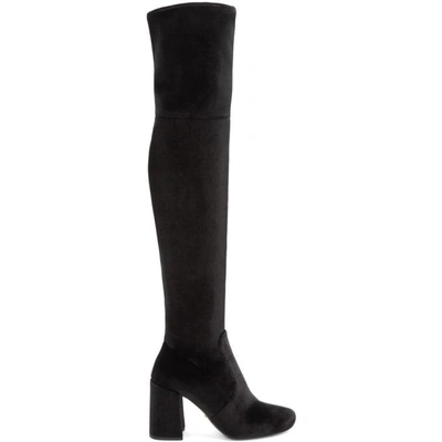 Shop Prada Black Velvet Over-the-knee Boots In F0002 Black