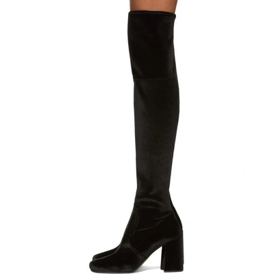 Shop Prada Black Velvet Over-the-knee Boots In F0002 Black