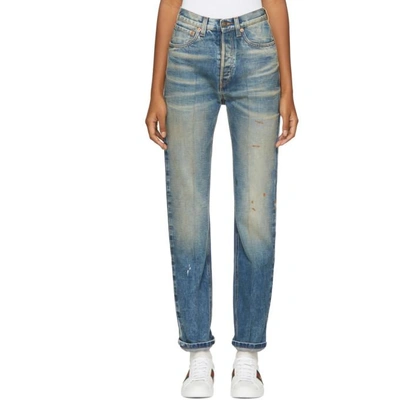 Shop Gucci Blue Butterfly Appliqué Jeans