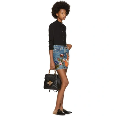Shop Gucci Blue Embroidered Denim Miniskirt