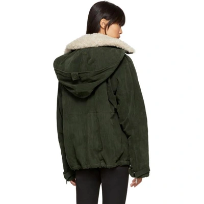 Shop Saint Laurent Green Shearling Parka