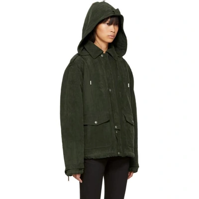 Shop Saint Laurent Green Shearling Parka