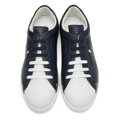 Shop Fendi Navy & White 'bag Bugs' Sneakers