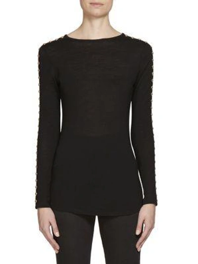 Balmain Studded Sleeve Jersey-knit Wool Top In Black