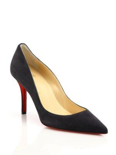 Christian Louboutin Apostrophy Suede Point Toe Pumps In Grey