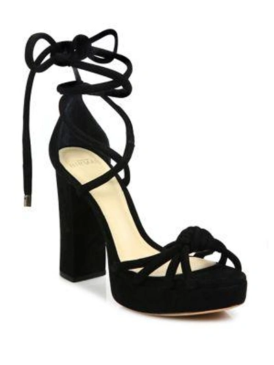 Shop Alexandre Birman Jannele Knotted Suede Ankle-wrap Block Heel Sandals In Black