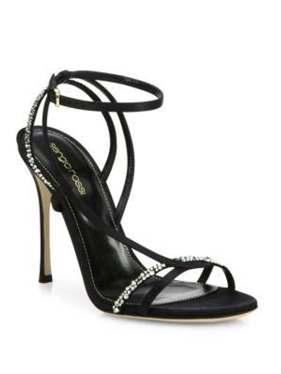 Sergio Rossi Lexington 105mm Strappy Crystal-embellished Satin Sandal, Neutral In Black