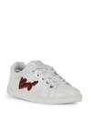KENZO Imprime Embroidered Leather Low-Top Sneakers