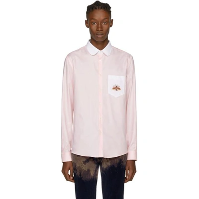 Shop Gucci Pink Embroidered Bee Shirt In 5539 Candy Pink