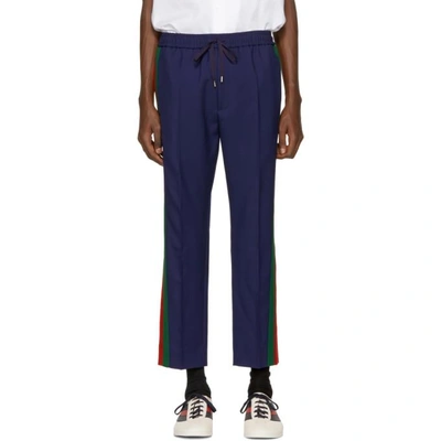 Shop Gucci Navy Wool Cropped Trousers In 4729 Navy