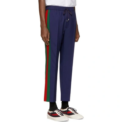 Shop Gucci Navy Wool Cropped Trousers In 4729 Navy