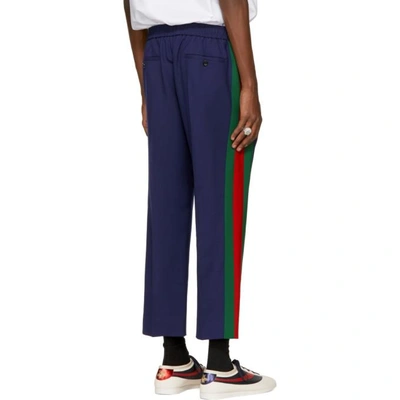 Shop Gucci Navy Wool Cropped Trousers In 4729 Navy