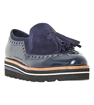 Shop Dune Glorya Suede Tassel Flatform Loafers In Navy-suede