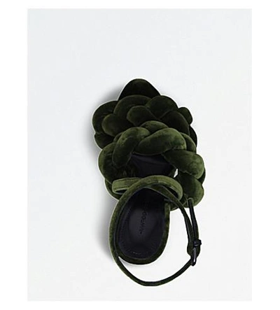 Shop Marco De Vincenzo Braided Velvet Sandals In Dark Green