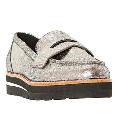 Shop Dune Gabryel Metallic Suede Flatform Loafers In Pewter-leather