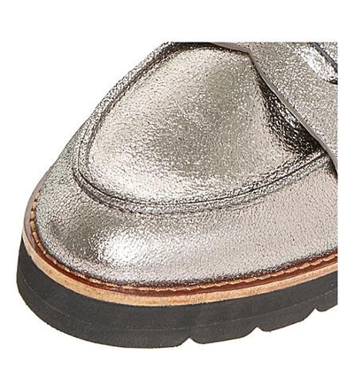 Shop Dune Gabryel Metallic Suede Flatform Loafers In Pewter-leather